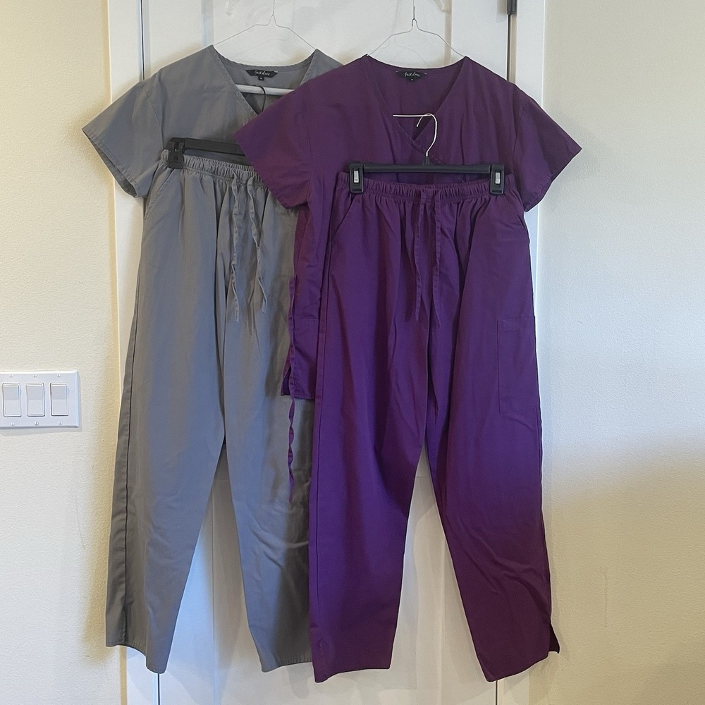 BOGO Just Love Womens Scrub Scrubs Sets S EggPlant+Gray Medical Dental Student